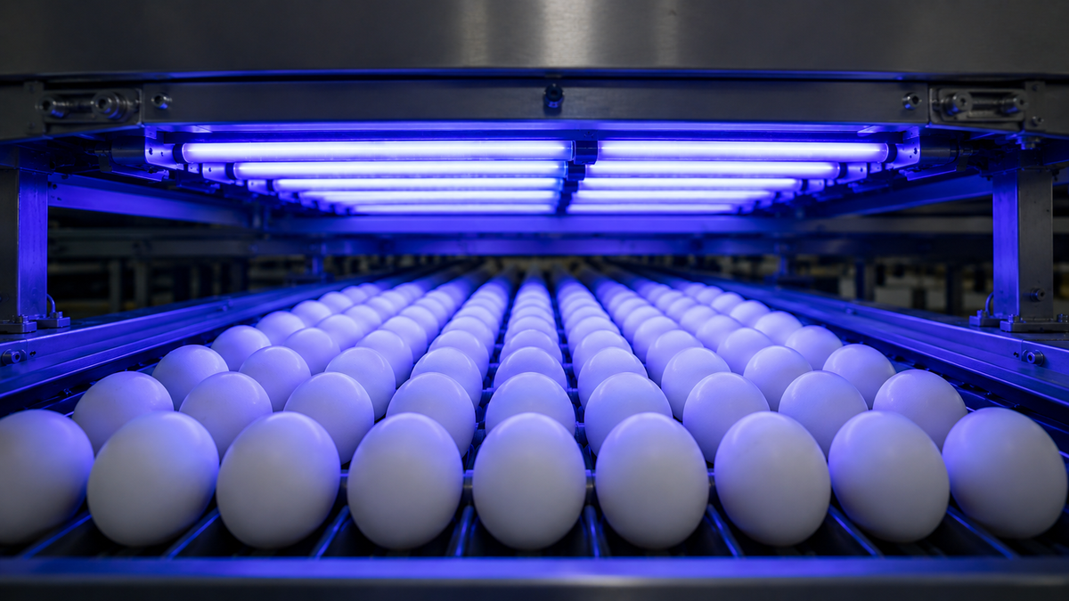 Huevos durante el proceso de exposición a luz UV